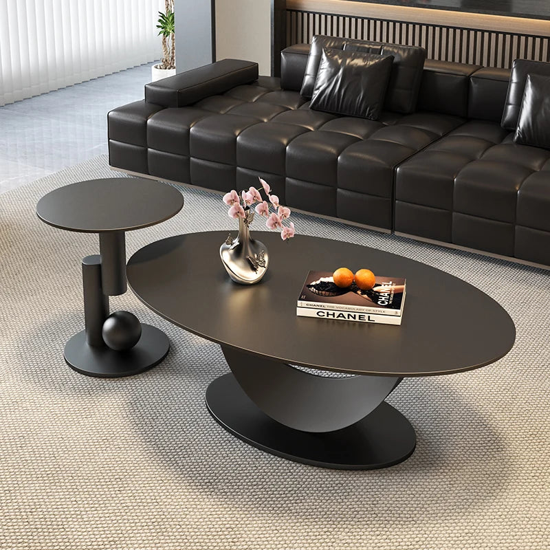 table basse ovale moderne blanche effet marbre gris salon meuble bois luxe