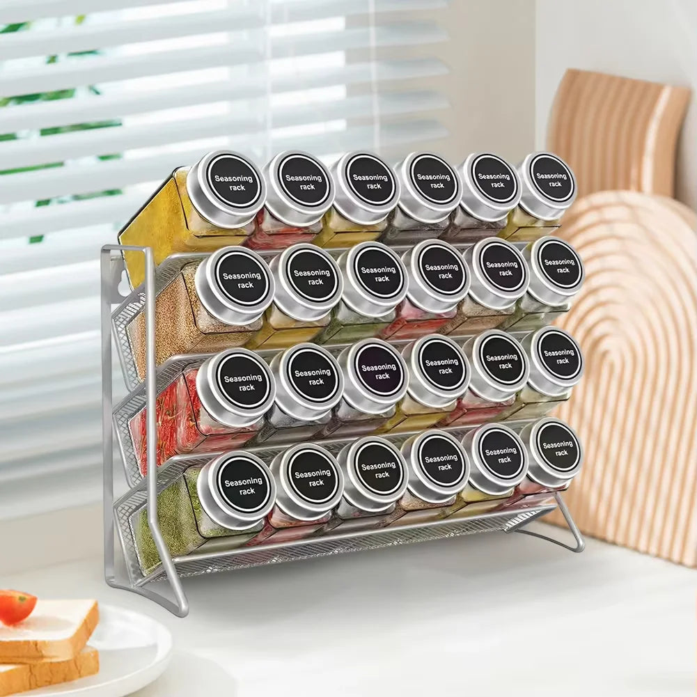 étagère épices noir maille métallique moderne stable triangle 24 bocaux 29cm 22cm 9.5cm