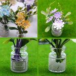 fleurs artificielles miniature verre transparent divers motifs floraux pot petite pierre étiquetteextérieur nature