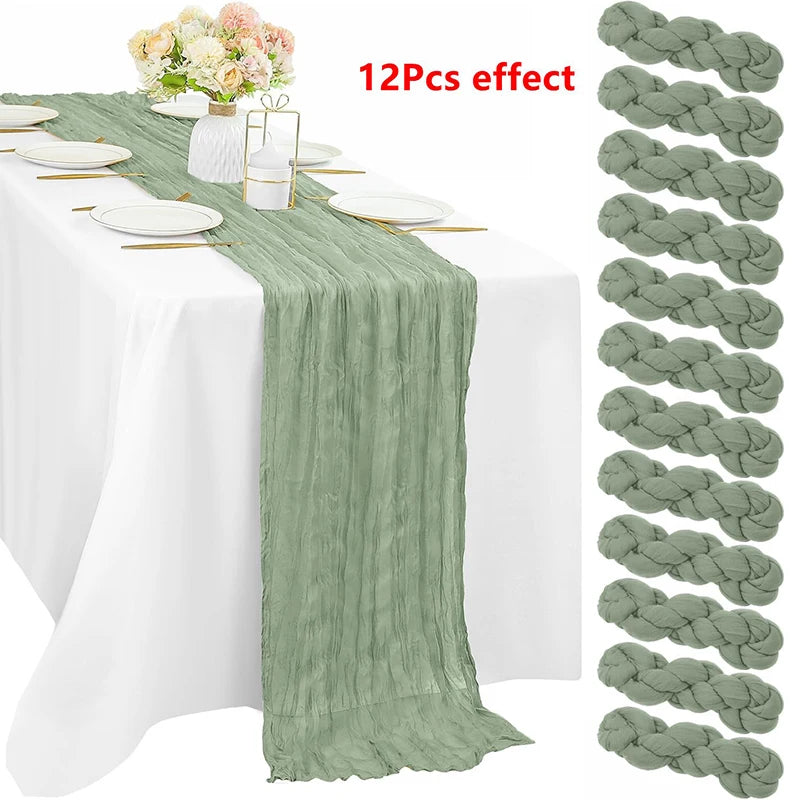ruban table vert olive crêpe plissé classique élégant imperméable réutilisable mariage fête banquetôtelextérieur 90x180cm