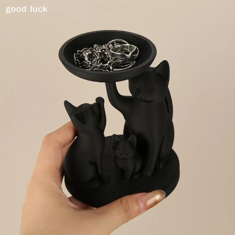 support bijoux chat noir sculpté moderne minimaliste plateau rangement original decoration intérieure