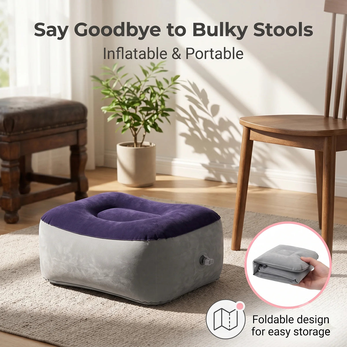 repose pieds gonflable velours gris bleu massage voyage relaxation support opaque ergonomique