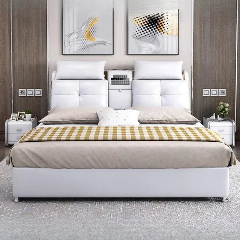 lit moderne blanc simili cuir rangements tiroirs 180cm 200cm