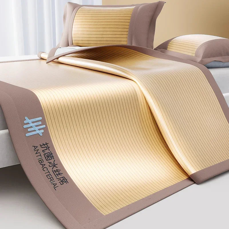 ensemble protège matelas coton viscose rose clair rayures verticales moderne lit chambre dormir doux