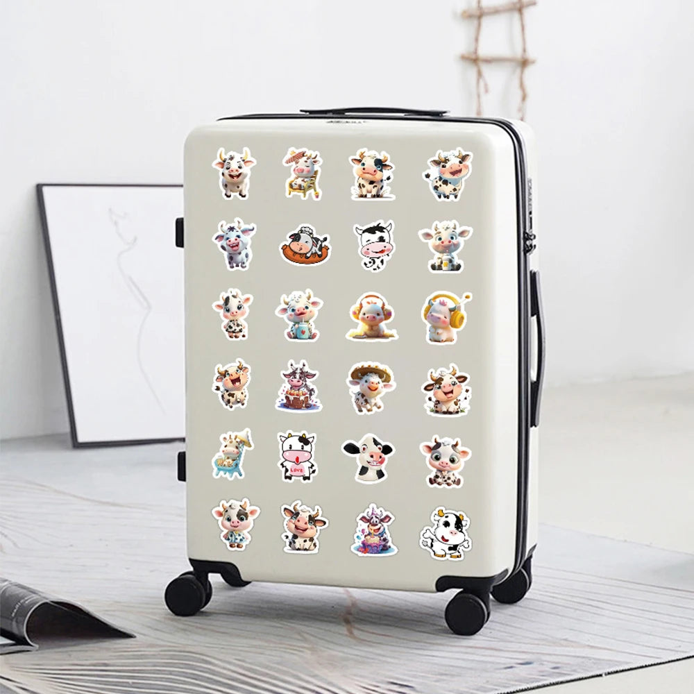 stickers vache cartoon kawaii random couleur pack 100 pieces stickers animaux imperméables téléphone ordinateur