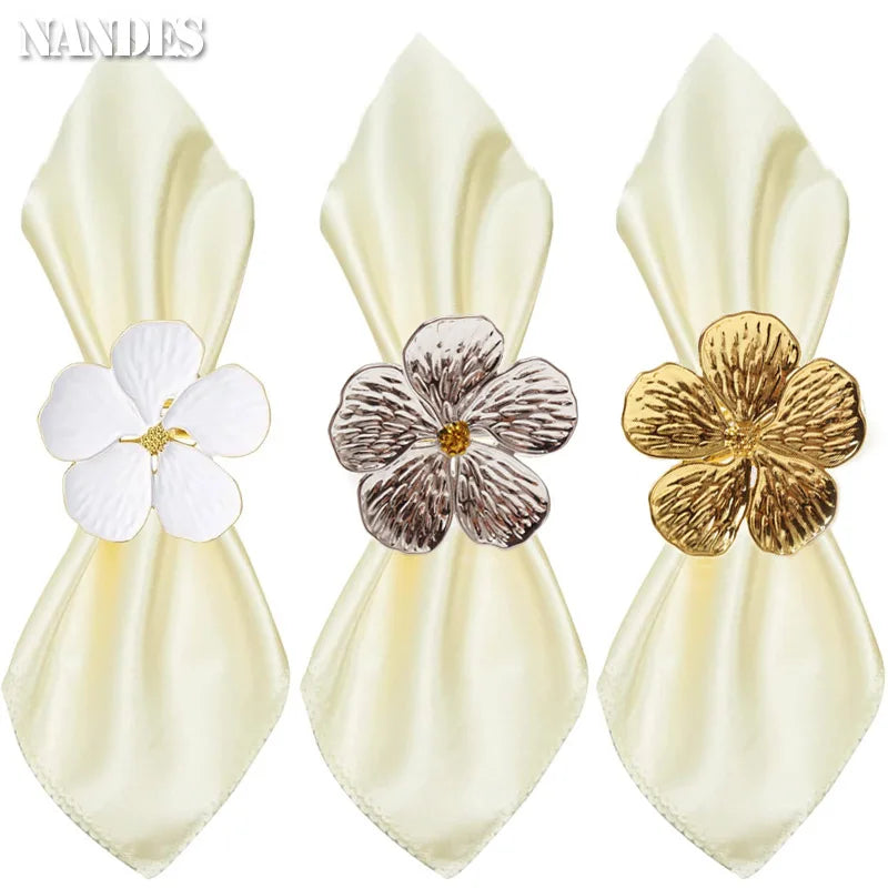 porte serviettes decoratifs fleur alu blanc argent doré five petals mariage decoration table festive