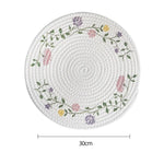 ensemble assiettes sous verres fleurs motif artisanal rustique cuisine table manger