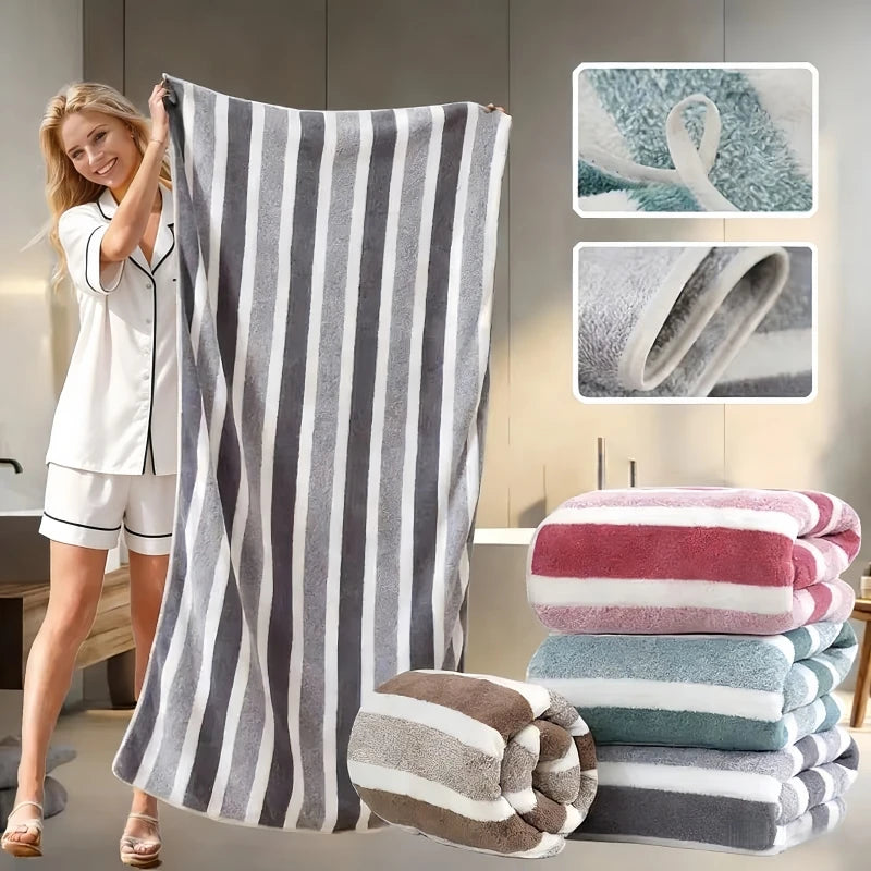 serviette bain polyester rayé douce absorption rapide famille plage moderne minimaliste gris vert