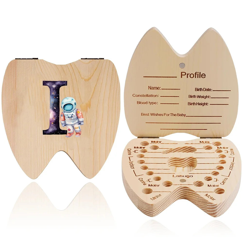 boîte dents bois astronaute carte profil grille tailles bébé