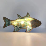 lampe décorative artisanale thème marin poissons étoiles mer coquillages lumière bois naturel bleu vert