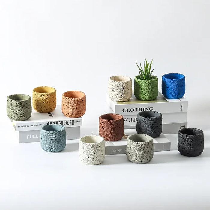 Pot de fleurs en ciment imitation pierre volcanique design nordique