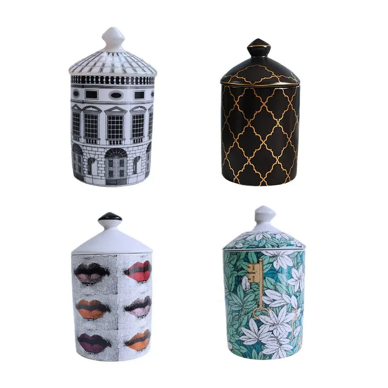 bougie parfumée céramique noire blanche motif géométrique classique élégant décoration maison objet déco