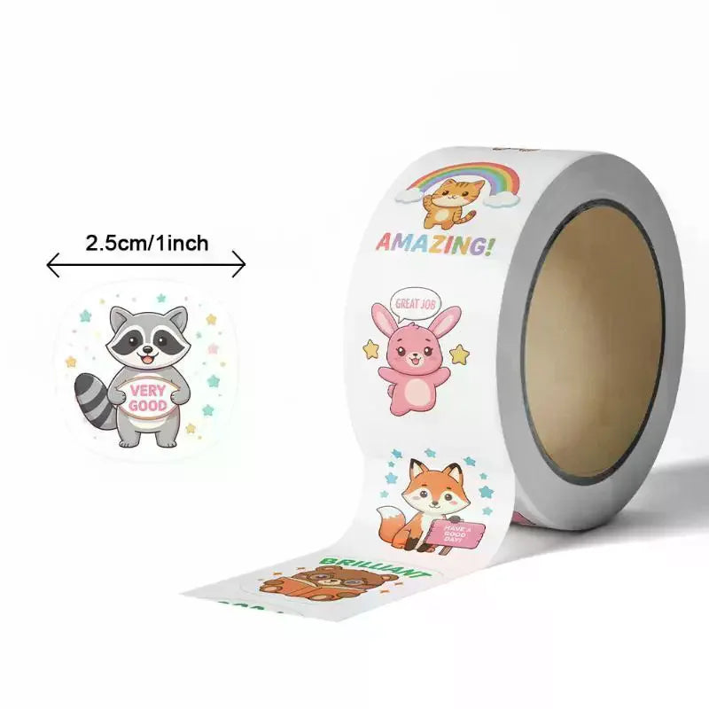 autocollants animaux dessin animé positifs phrases brillant bon travail heureux meilleure carte opaques adhésifs