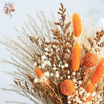 bouquet fleurs séchées boho orange beige fluffy décoration maison anniversaire baby shower événement