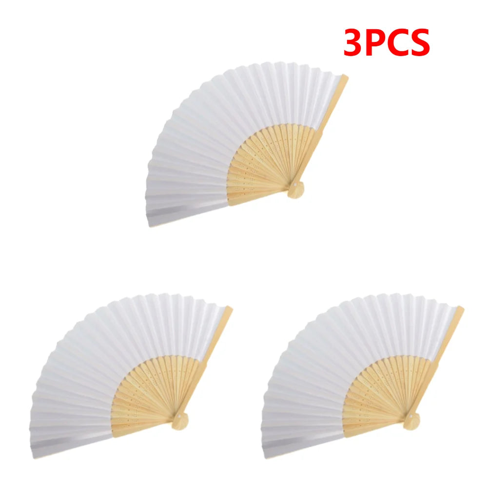 éventail pliant bambou papier blanc rayures traditionnel calligraphie peinture cadeau mariage bricolage