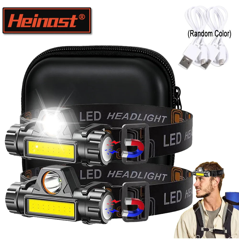 lampe frontale led rechargeable usb noir camping pêche étanche haute luminosité 180deg