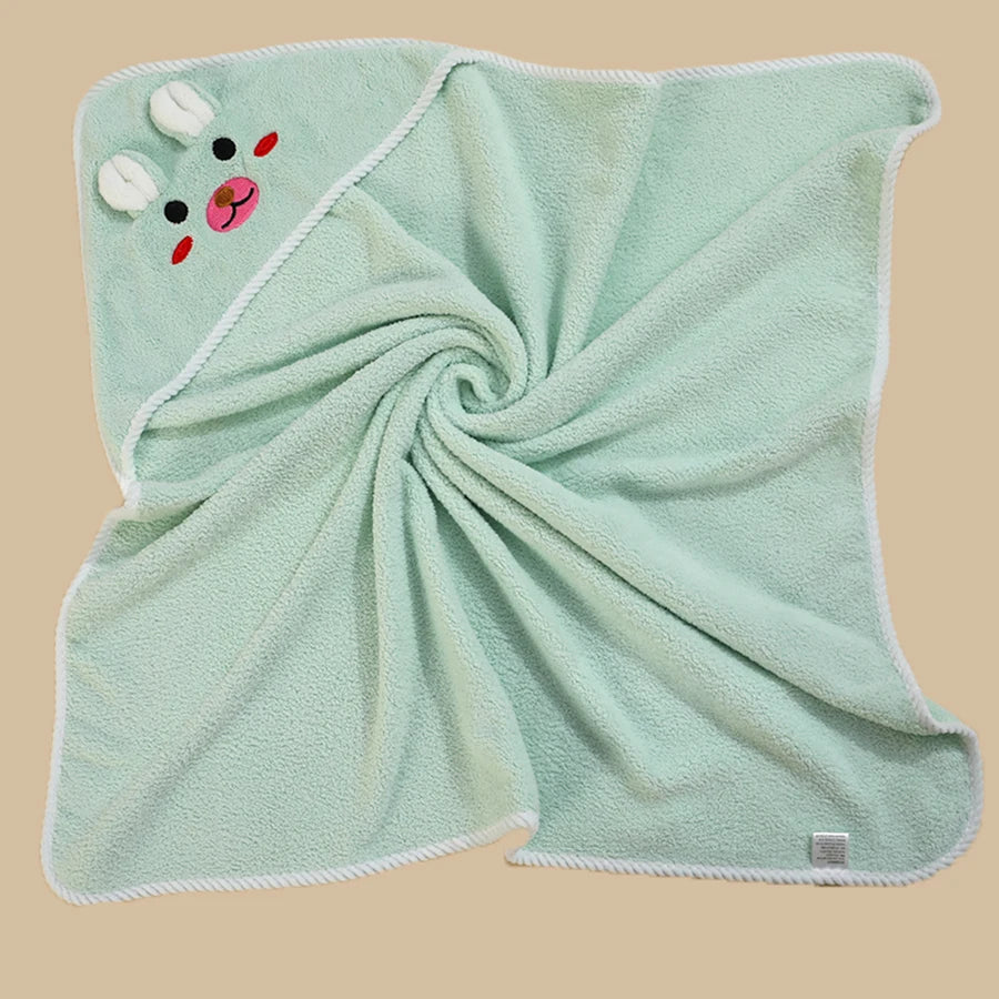 serviette bain bébé verte dessin animé oreilles lapin douce moelleuse bordure blanche confortable ans