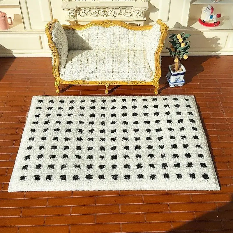 tapis peluche blanc noir multicolore moderne doux points noirs multicolores 22cm 15cm 20cm 15cm