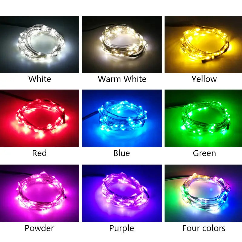 Guirlande lumineuse LED fil cuivre 12V multicolore 5M 10M 50 100 LEDs moderne