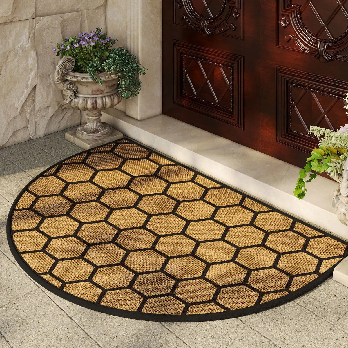 tapis d'entrée moderne marron clair noir rayures géométriques antidérapant extérieur salon large choix