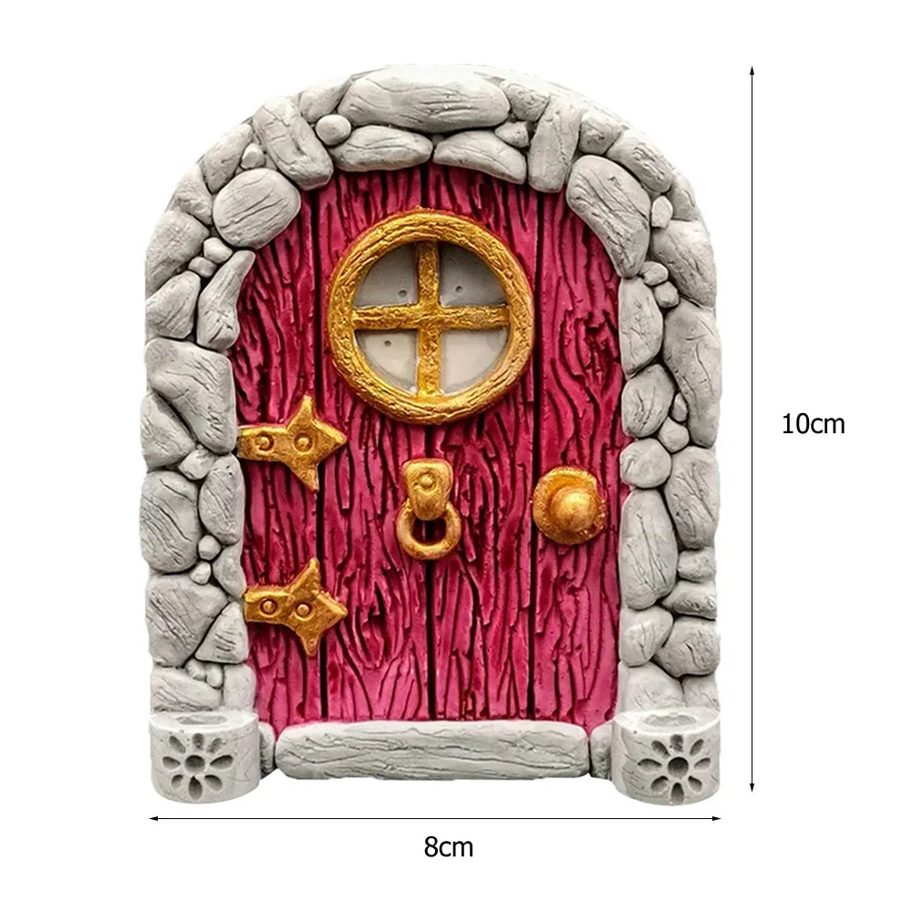 décoration jardin porte miniature bois mascotte bleu rose vert marron fantaisie rustique