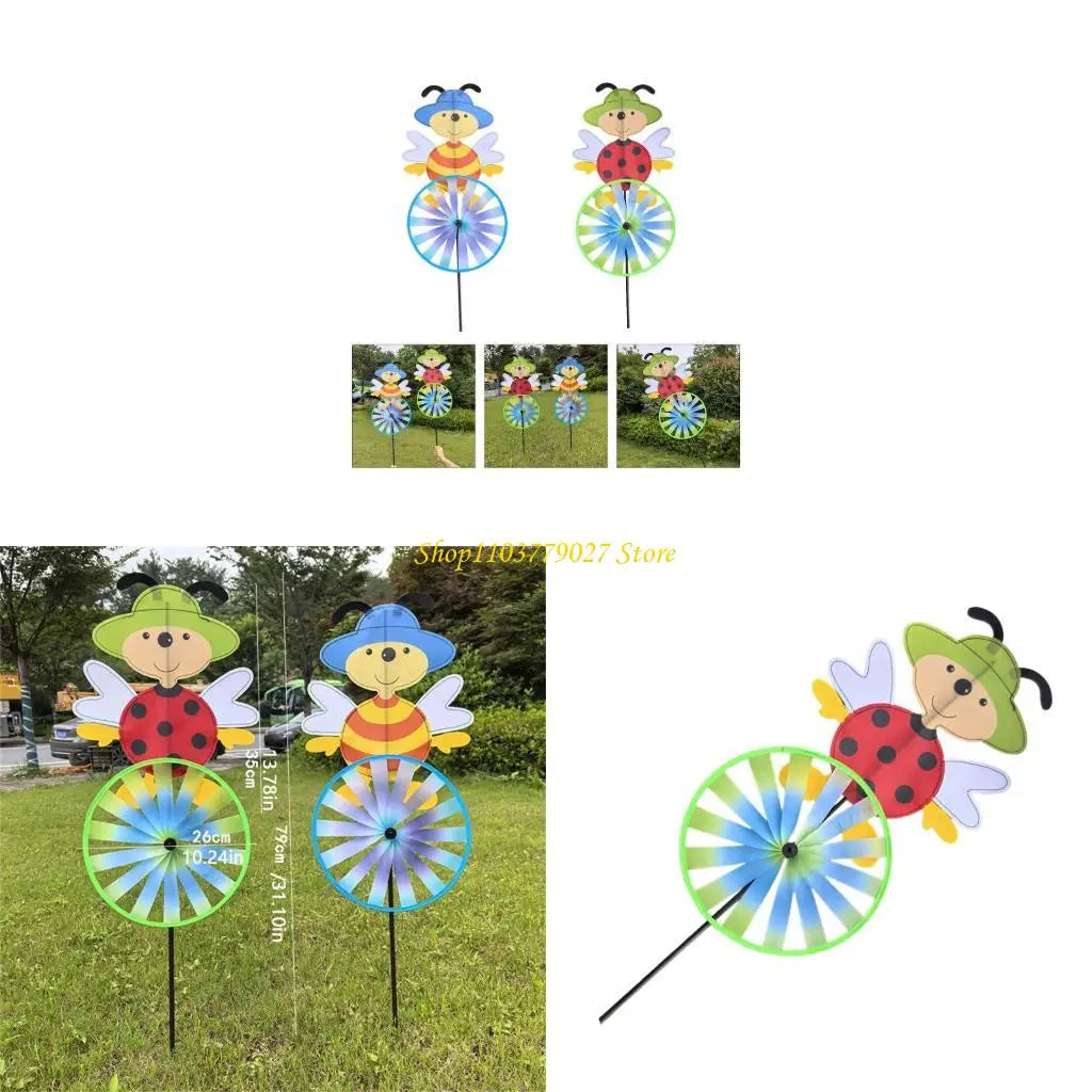 décoration extérieure moulin vent enfantin motif coccinelle abeille rouge noir vert bleu jaune blanc