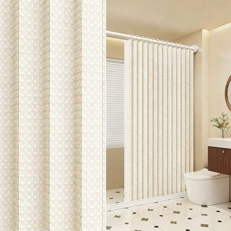 rideau douche gris clair moderne texture géométrique imperméable polyester salle bain maison