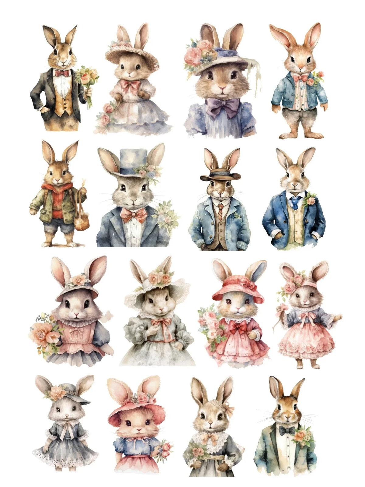 sticker lapin illustratif multicolore costume formal scrapbooking décoration journal intime papeterie vintage adhésif