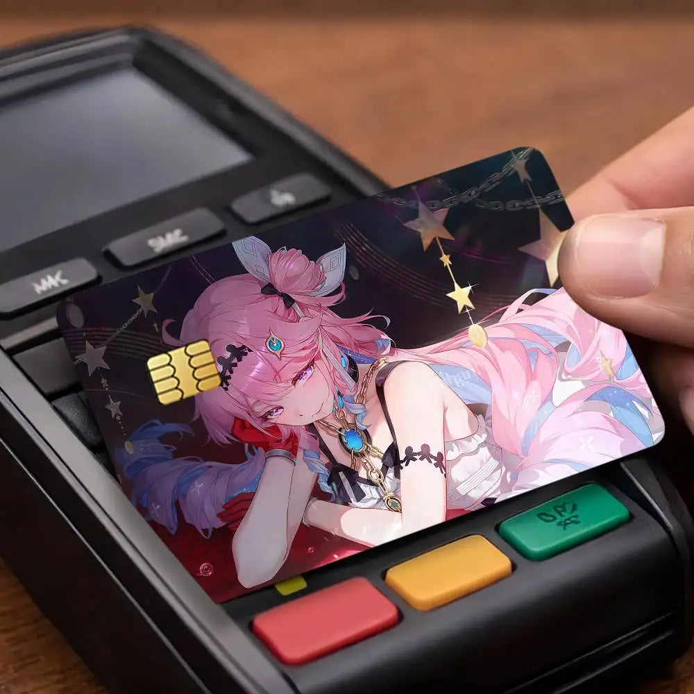 cartes crédit personnalisées anime fille étoiles adhésif rose bleu noir protégées transporte bancaire debit