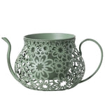 Pots fleurs vintage métal rose beige bleu clair vert marron noir fleurs découpées poignées