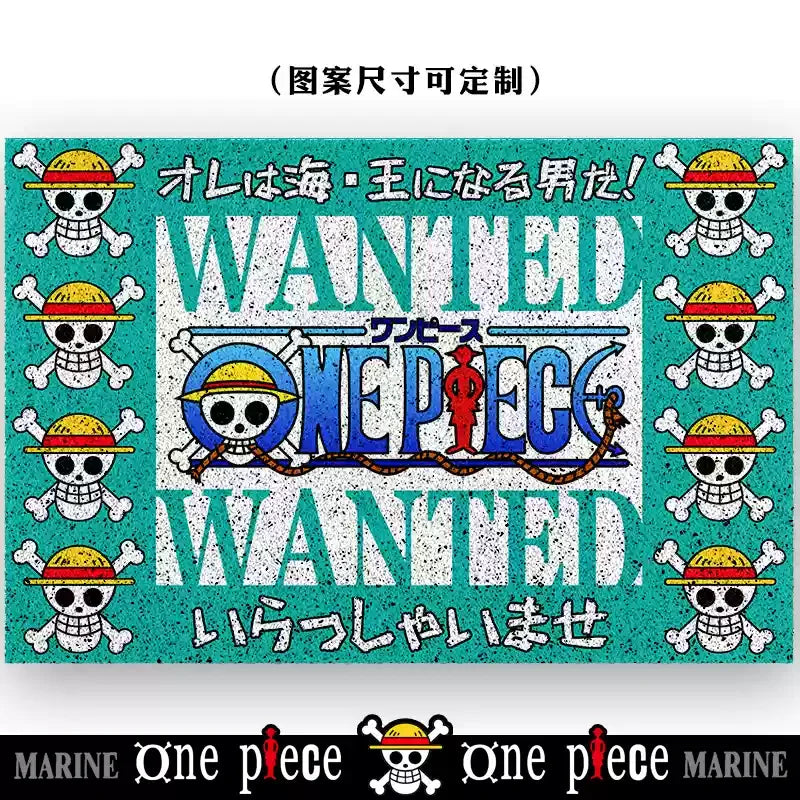 tapis d'entrée one piece noir blanc rouge personnages bienvenue chez toi logo/svg anime moderne
