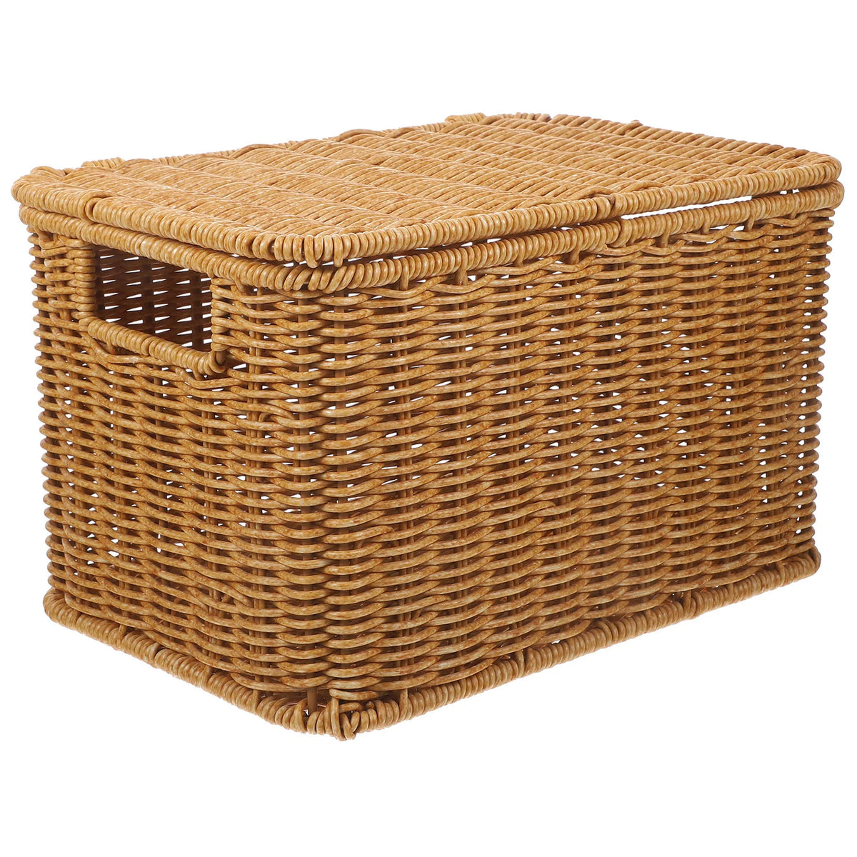 Panier de rangement placé dans un salon avec des couvertures à l'intérieur