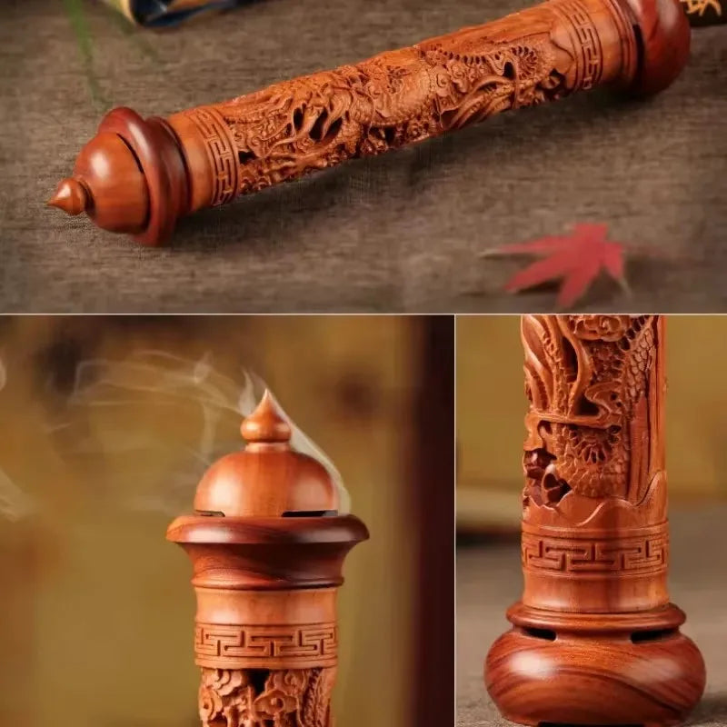 bougie d'encens artisanale sculptée motifs floraux marron clair support encens traditionnel