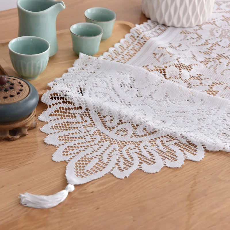 nappe tissée dentelle florale blanche romantique table hiver été mariage anniversaire thème classique vintage
