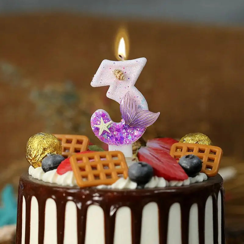 bougies anniversaire forme chiffre violet blanc doré étoile sirène mer décorative adhésive pailletée transparente