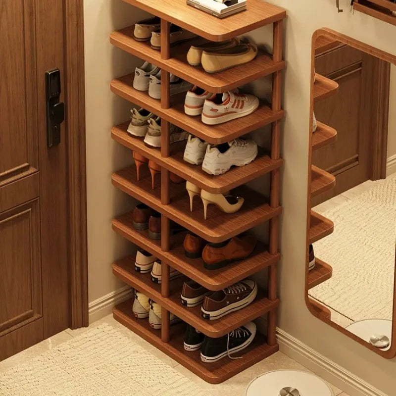 étagère chaussures moderne métal texture bois clair organisateur minimaliste gain place maison