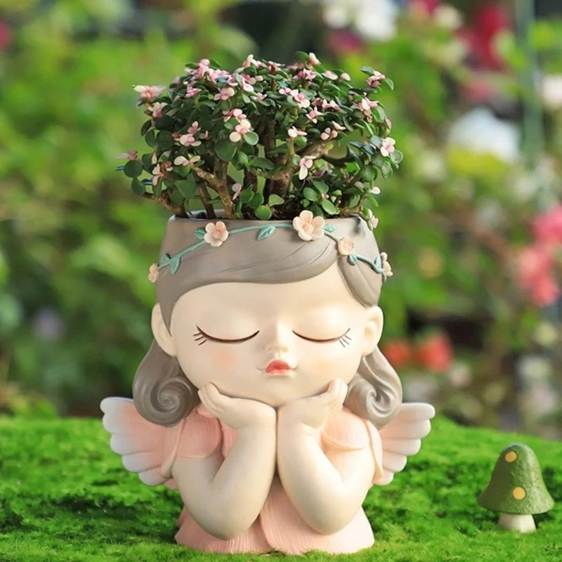 cache pot silicone forme figurine personnages accessoires floraux rose beige vert mignon decoratif