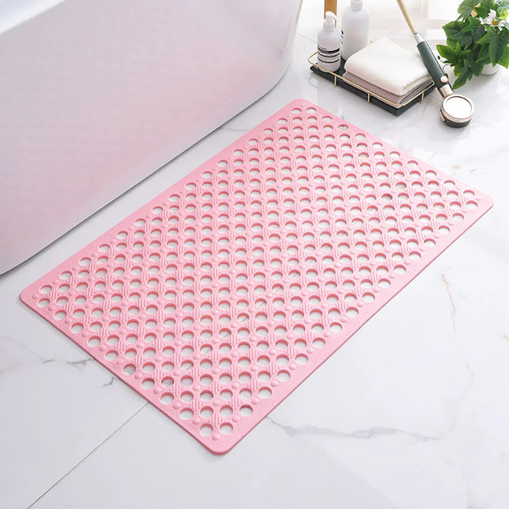 tapis bain antidérapant moderne perforations trou drainage adhésif rose jaune gris bleu beige