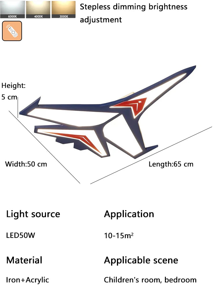 lampe avion enfant bleu blanc rouge détails télécommande moderne éclairage quotidien contemporain