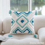 coussins bohèmes 3d franges taies d'oreiller décoratives géométriques brodés moderne blanc bleu clair polyester
