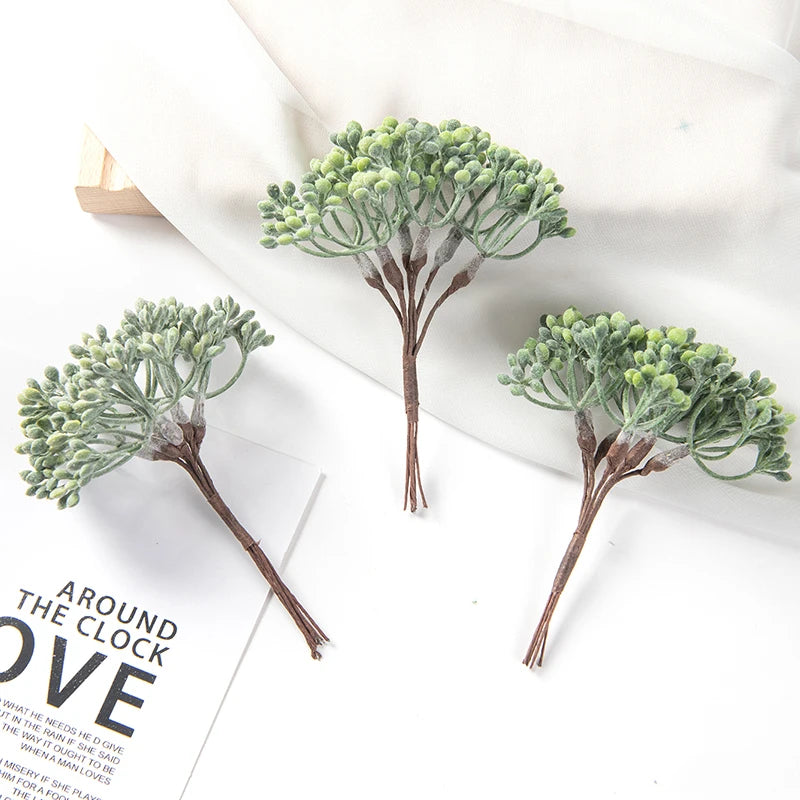 bouquets artificiels naturels vintage extérieurs branches accrochées fleurs boutons vert doré argenté rose six