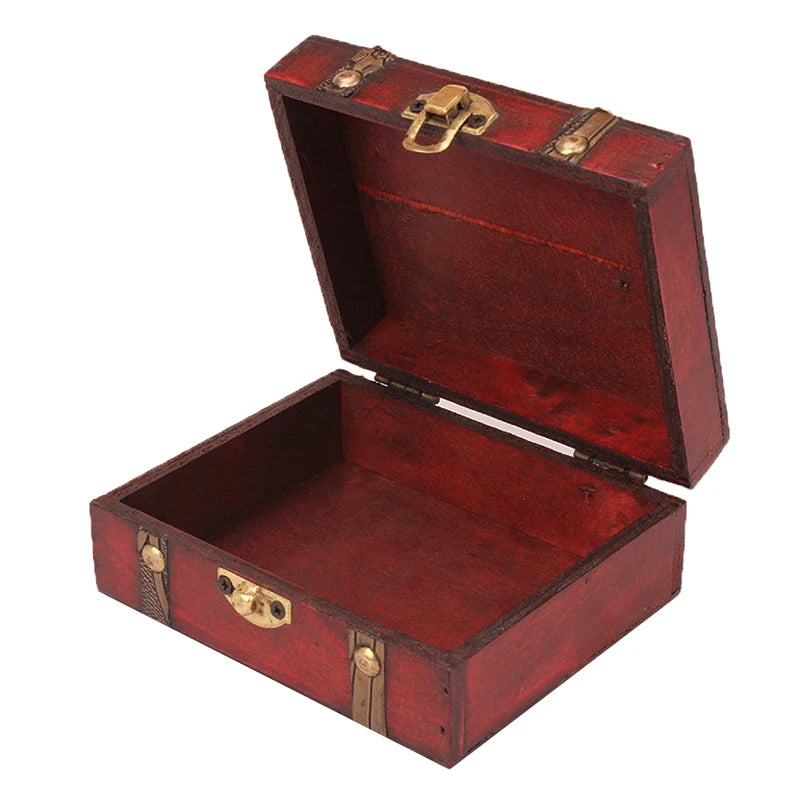 boîte bijoux rouge texture bois vintage cadenas ornements dorés bracelets