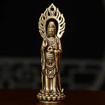 statue religieuse dorée détaillée motif traditionnel classique base fleur lotus