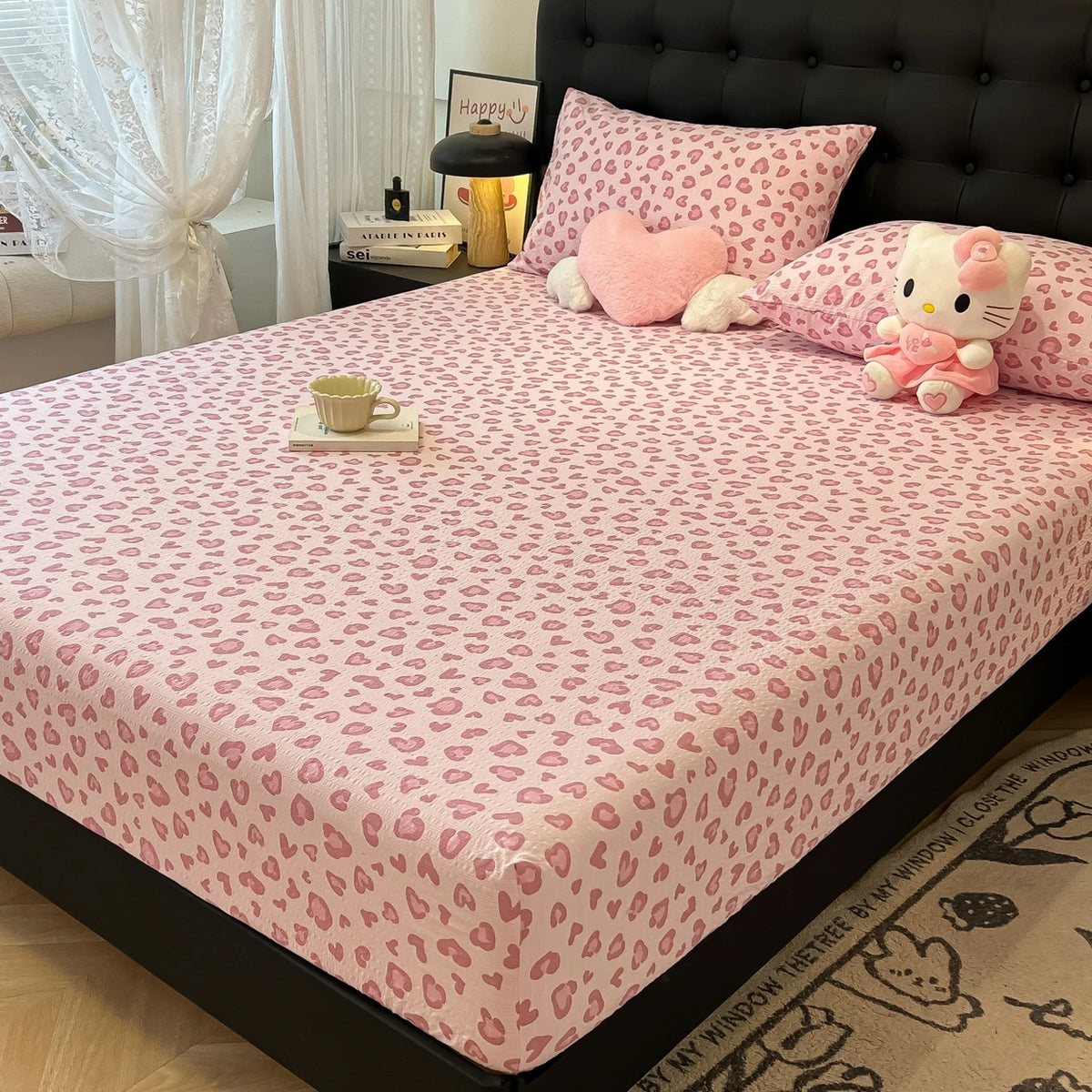 housse lit imprimée coeurs roses clairs moderne 100 polyester élastique single queen king