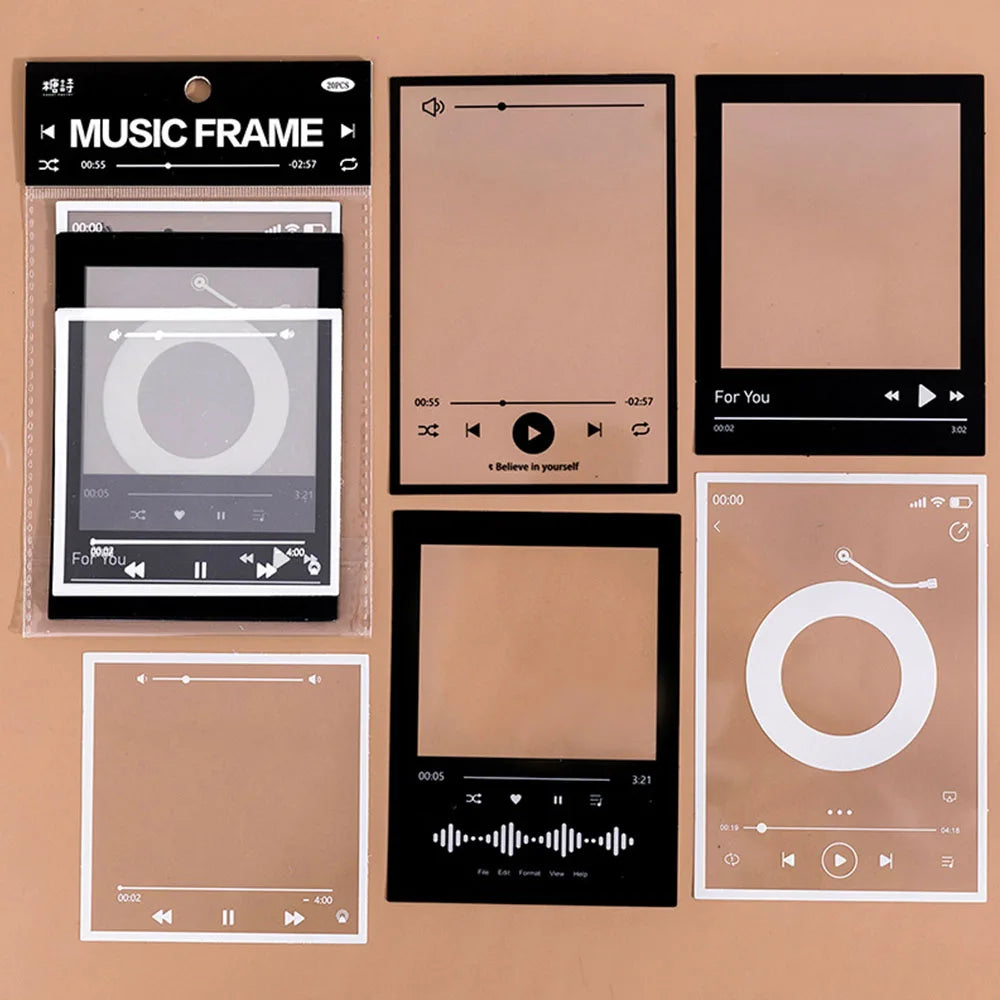 cadres photo vintage transparents motifs film musique papier scrapbooking boîte magazine clips adhésifs