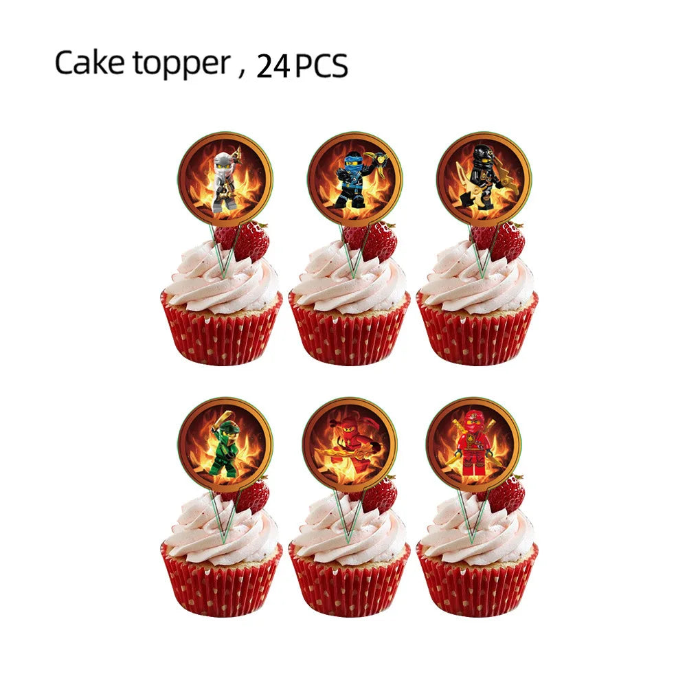 assiettes papier serviettes gobelets tissu table ninjas feu anniversaire thème ninja rouge vert
