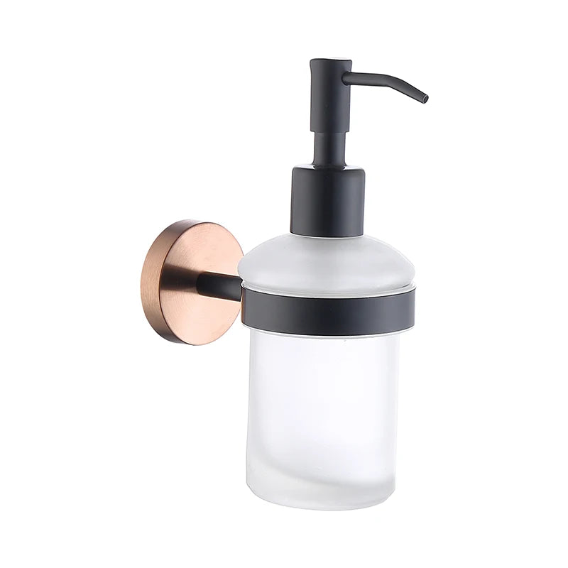 ensemble accessoires salle bain mural métal noir cuivre porte serviette savon distributeur moderne