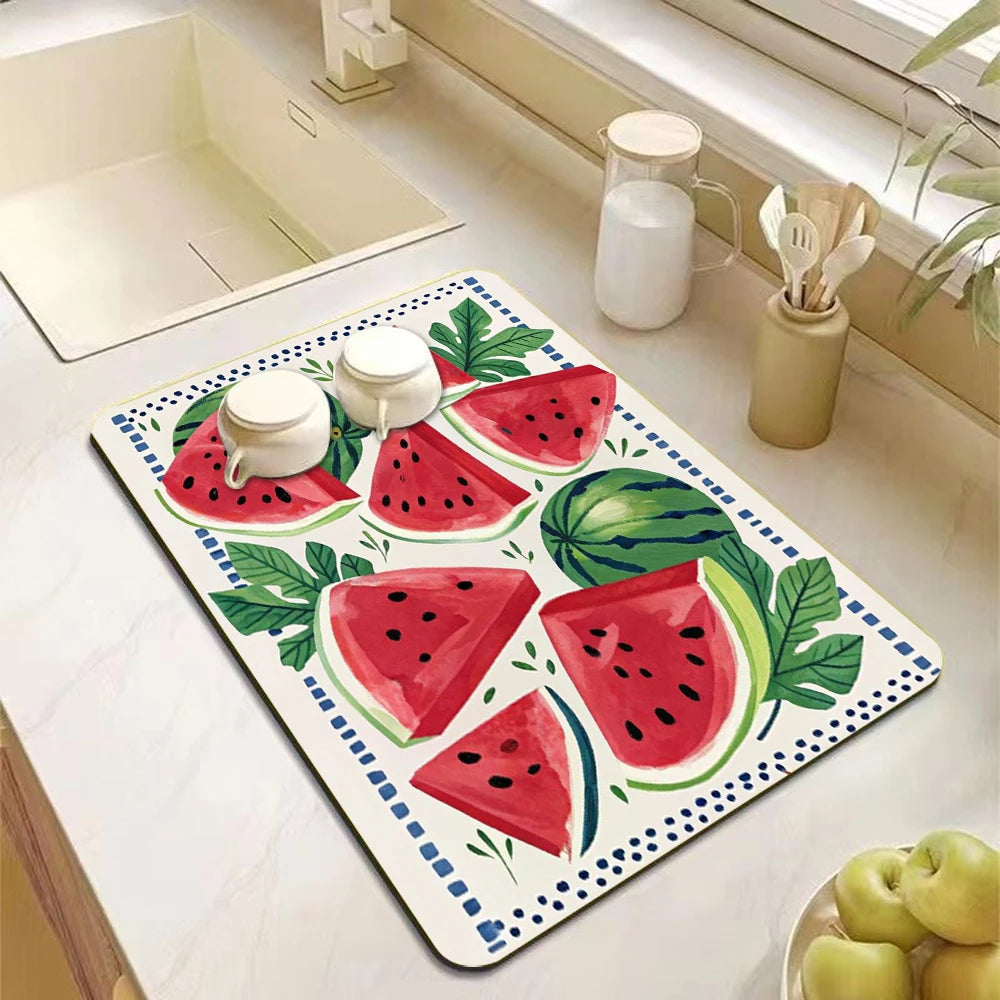 tapis cuisine gris motif pastèque absorbant antidérapant séchage vaisselle moderne plan travail
