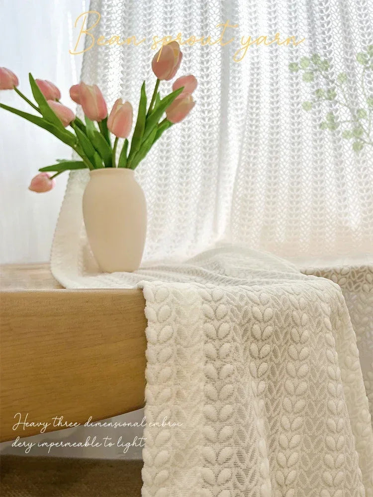rideau blanc moderne motif feuilles opaque fenêtre salon chambre maison décoration intérieure
