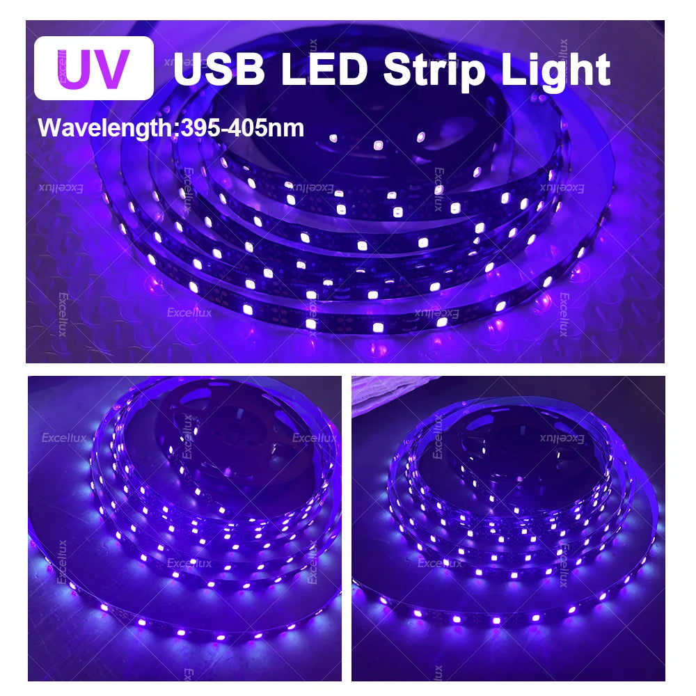 ruban led uv violet points lumineux moderne adhésif 60leds 50000heures usb decoration chambre